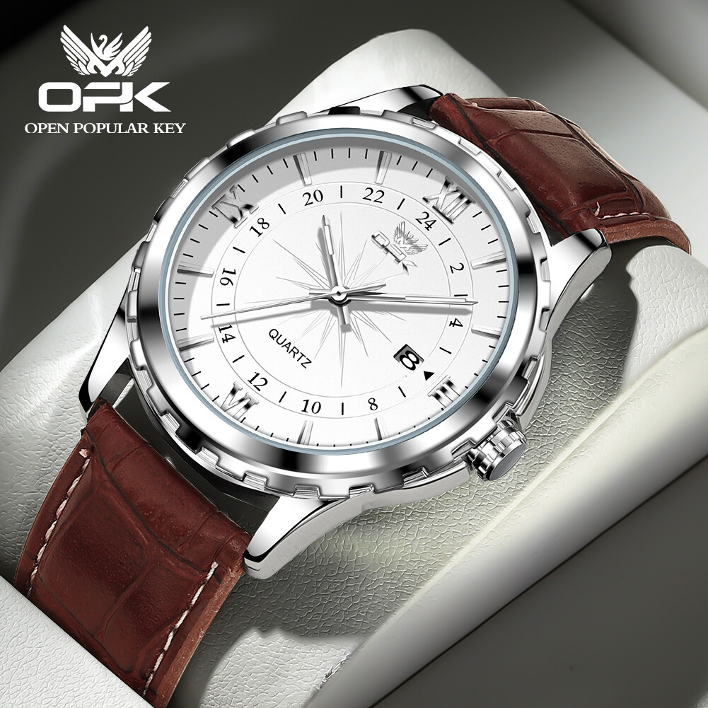 OPK Watches For Men Branded Original 2023 New Waterproof Luminous Calendar Leather strap Casual Business style Quartz