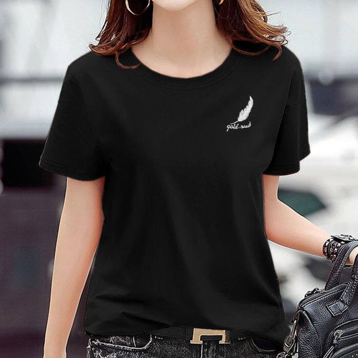 Women's Short Sleeve T-shirt Large Summer New Round Neck Short Sleeve T-shirt Korean Half Sleeve Shirt Women