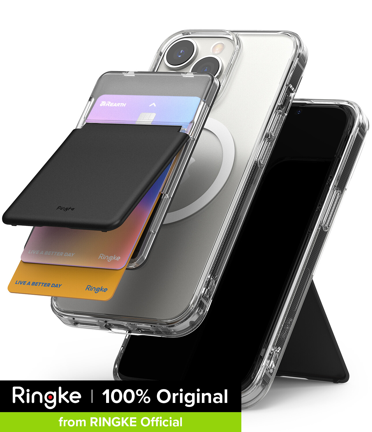 Ringke Magnetic Stand Slot Card Holder, Magnetic Stick-on Minimalist Credit Card ID Wallet Attachment, Phone Grip, Phone Stand