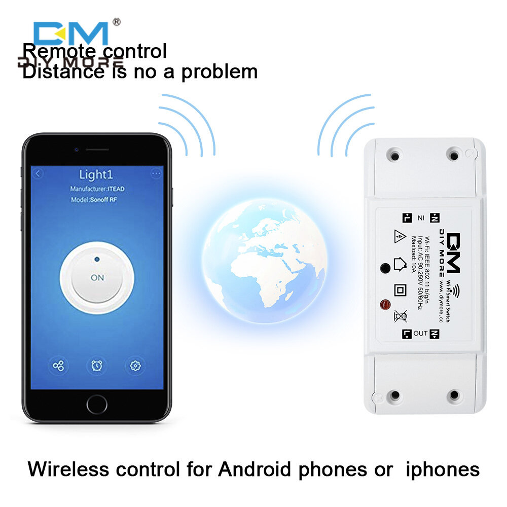 [100% Original] diymore AC90V-250V Wifi Smart  Switch APP Control Module Wireless Relay Switch Universal DIY Smart Wireless Remote Switch Domotica Wifi Light Switch Smart Home Controller Work with Alexa