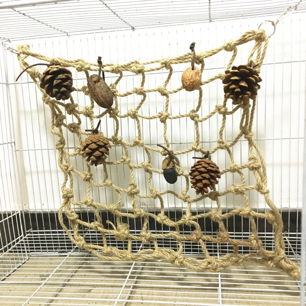 Pet Bird Parrot Nut Pine Cone Mesh Hanging Cage Swing Play Chew Interactive Toy