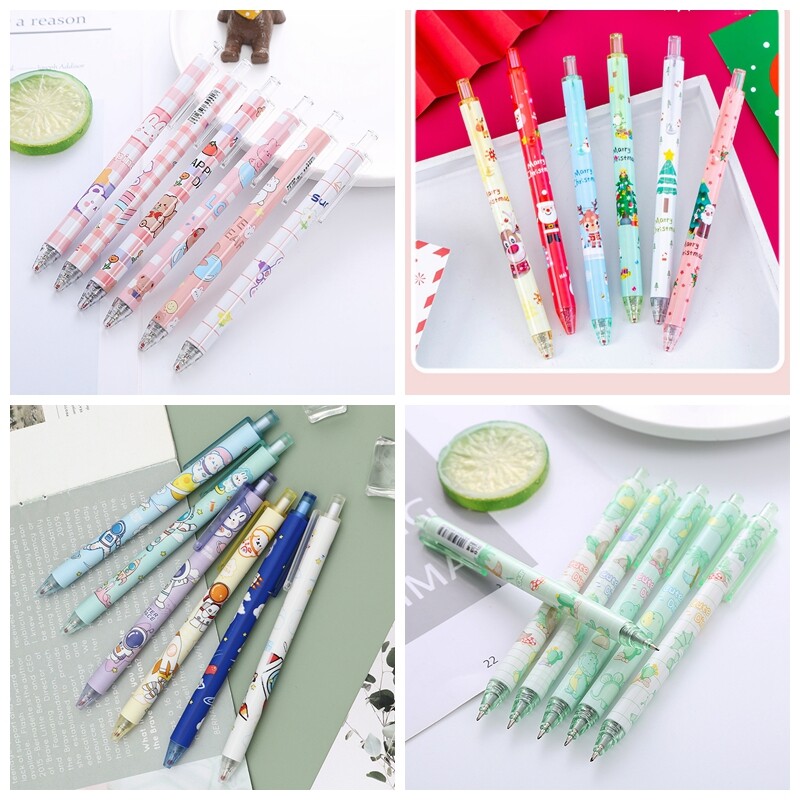 Bộ Bút Gel 6 Trong 1 Bộ Bút Dễ Thương Bút Màu Đen 0.5Mm Bút Gấu Tên Lửa