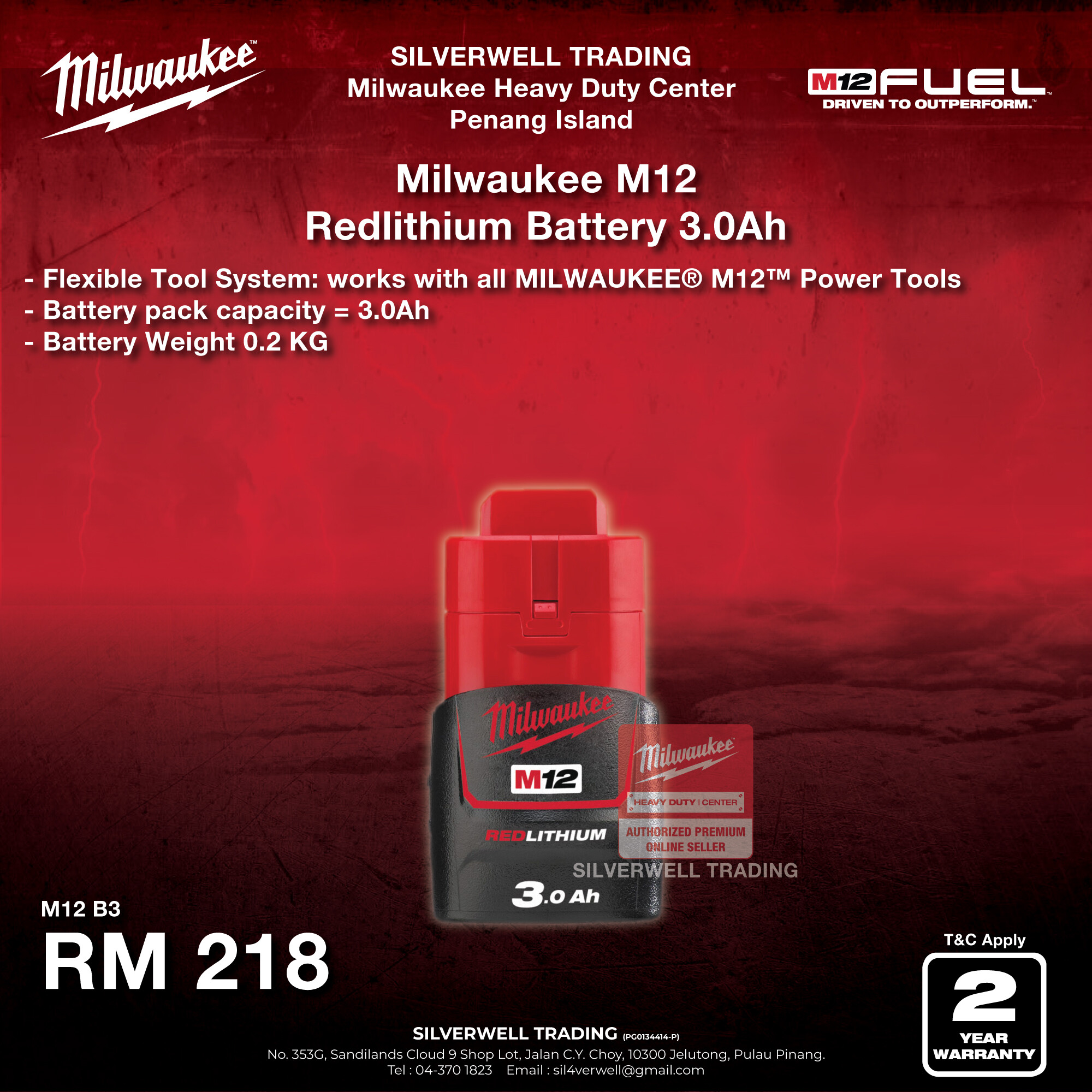 Milwaukee M12 Redlithium Battery (M12 B3) Lazada