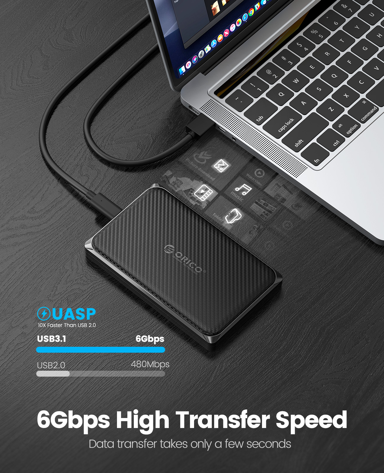 ORICO Hộp Đựng Ổ Cứng SATA 2.5 Inch Sang USB 3.0/Type-C Hộp Đựng Ổ Cứng Gắn Ngoài USB3.0 MicroB Hộp Đựng SSD UASP Tốc Độ Cao Cho WD Seagate (2189U3-V1)