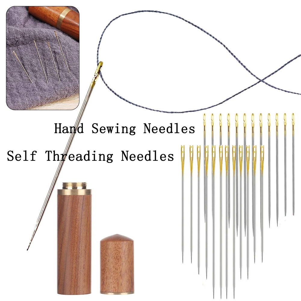 12Pcs Stainless Steel Self Threading Needles Hand Sewing Needles Home Household Tools