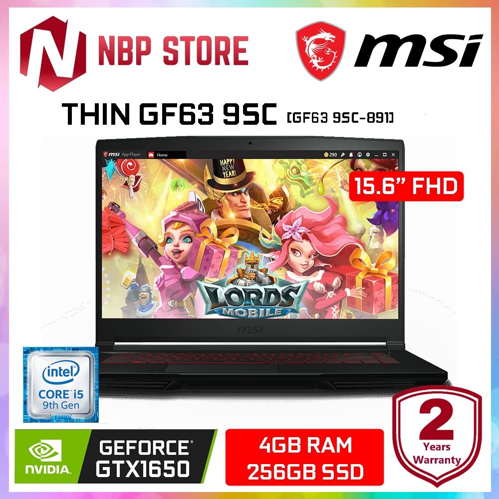 MSI THIN GF63 9SC-891 15.6 FHD IPS Gaming Laptop Black ( i5-9300H, 4GB, 256GB SSD, GTX 1650 4GB, W10 ) Malaysia