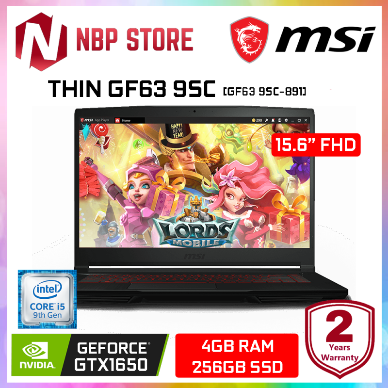 MSI THIN GF63 9SC-891 15.6 FHD IPS Gaming Laptop Black ( i5-9300H, 4GB, 256GB SSD, GTX 1650 4GB, W10 ) Malaysia