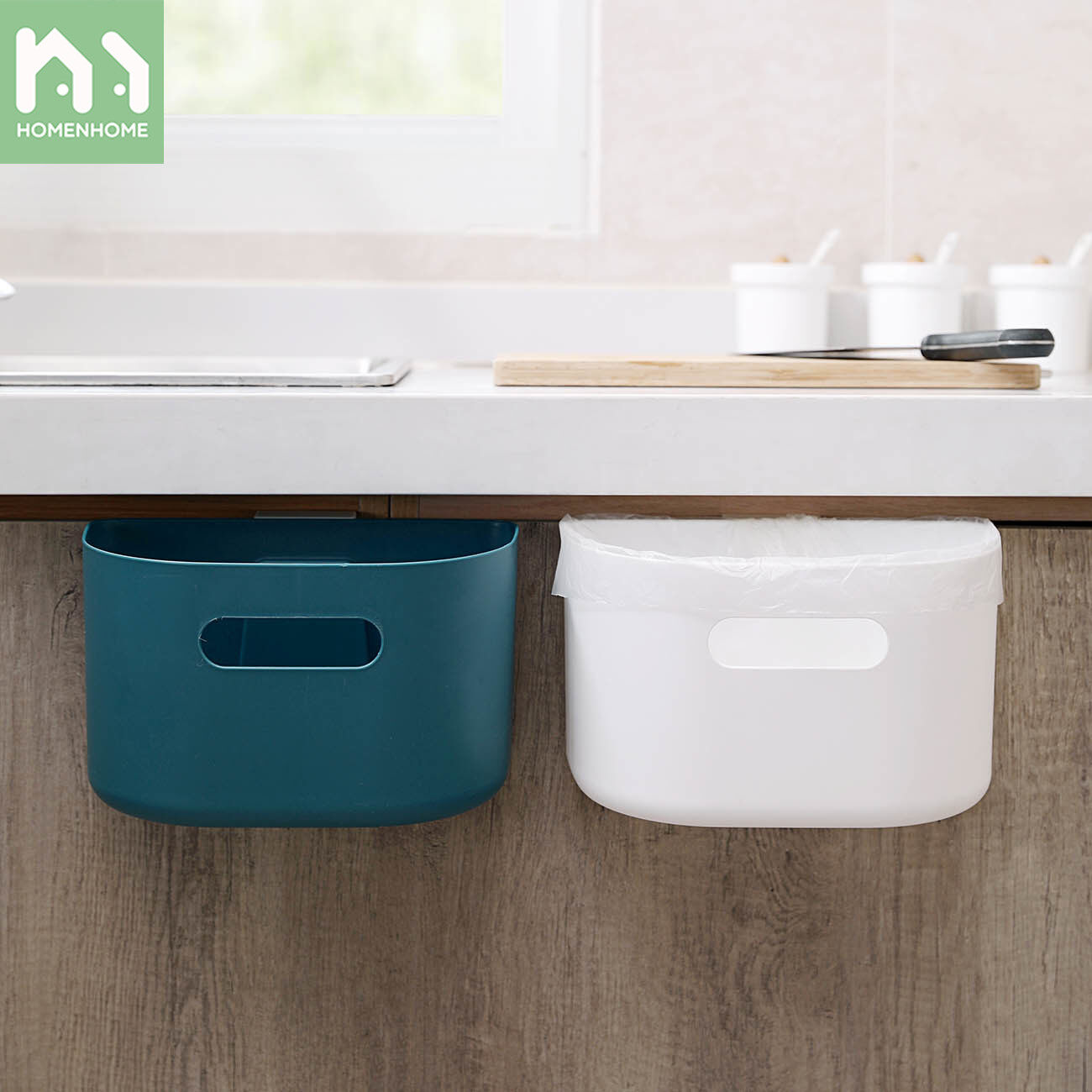 Homenhome Hanging Kitchen Trash Can Car Plastic Paper Basket Household Cabinet Door Hanging Trash Can