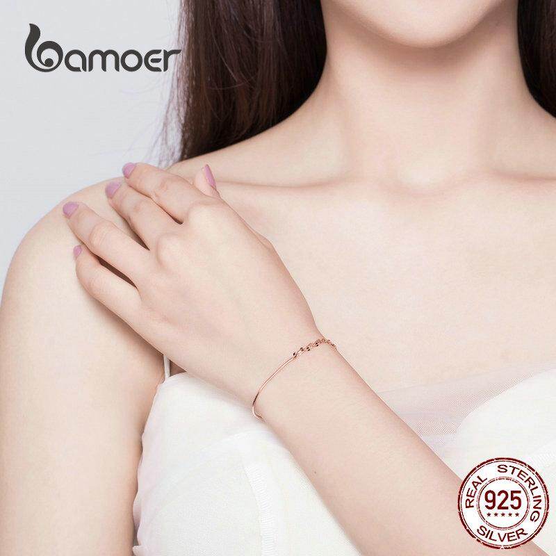 BAMOER Vòng Tay Bạc Màu Vàng Hồng Cơ Bản Hộp Cáp Vòng Tay Khóa Tôm Hùm Dây Xích Trang Sức Bạc Ý Phù Hợp Với Joker SCB149