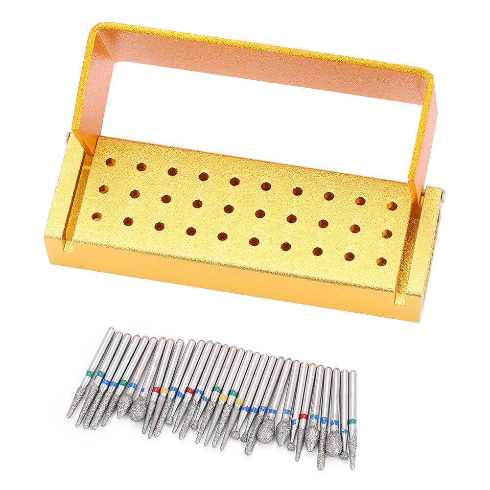Golden Dental High Speed Handpieces Holder + 30Pcs Dental Diamond Burs Drill