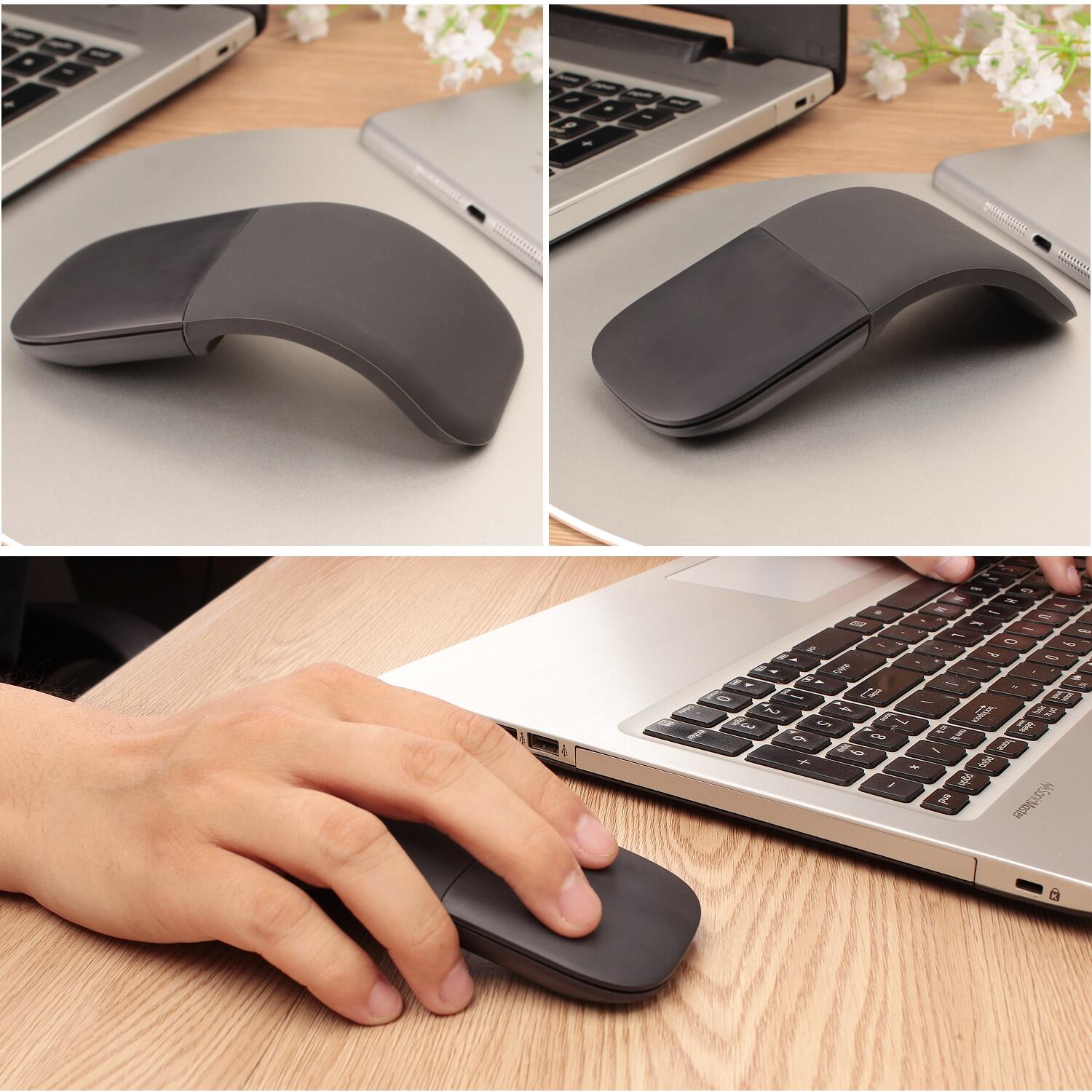 ZZOOI 1Pcs/2Pcs Folding Wireless/ Bluetooth Mouse Arc Touch Computer Mute Mouse Ergonomic Slim Laser Mice For MAC/OS Windows Microsoft