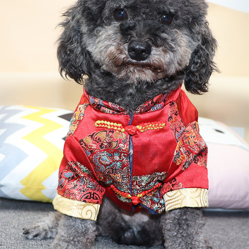 HATELI 2025 New Year Pet Dog Clothes Tang Suit Chinese Style Dog Coat Outfit Pet Costume Apparel Cheongsam Party Dog Clothing