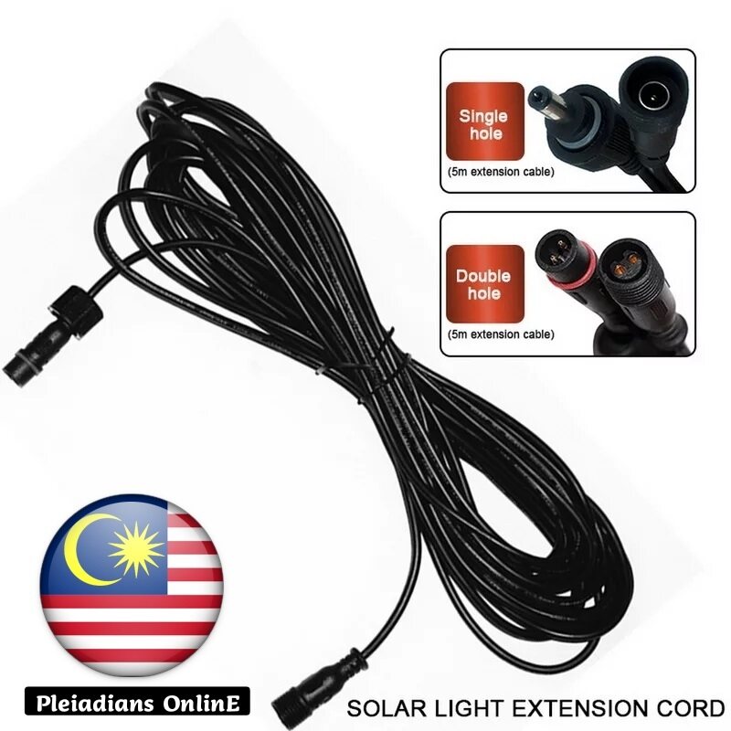 👉READY STOCK👉🇲🇾 Hot Sale LED Solar Light Extension Cable 5 Meter Connector Waterproof Power Cord Male Female Lamp Pelita
