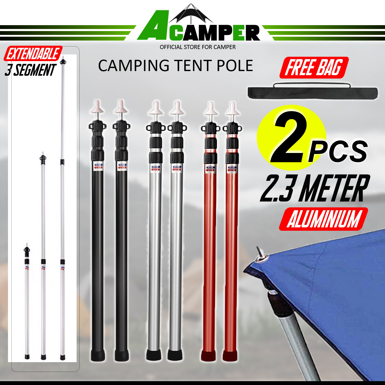 2.3M Adjustable Flysheet Pole Camping Tent Pole Tiang Khemah Flysheet