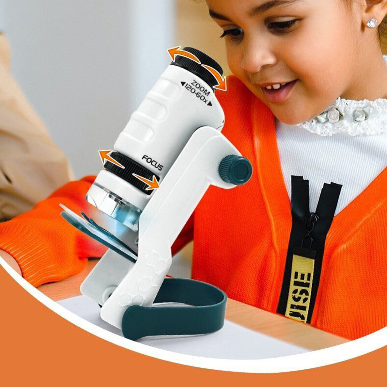 HZY 60-120X Student Microscope Protect Eyesight Practical Ability Nature-Watching Adjustable Focusing Mini Pocket Microscope Toy Daily Use