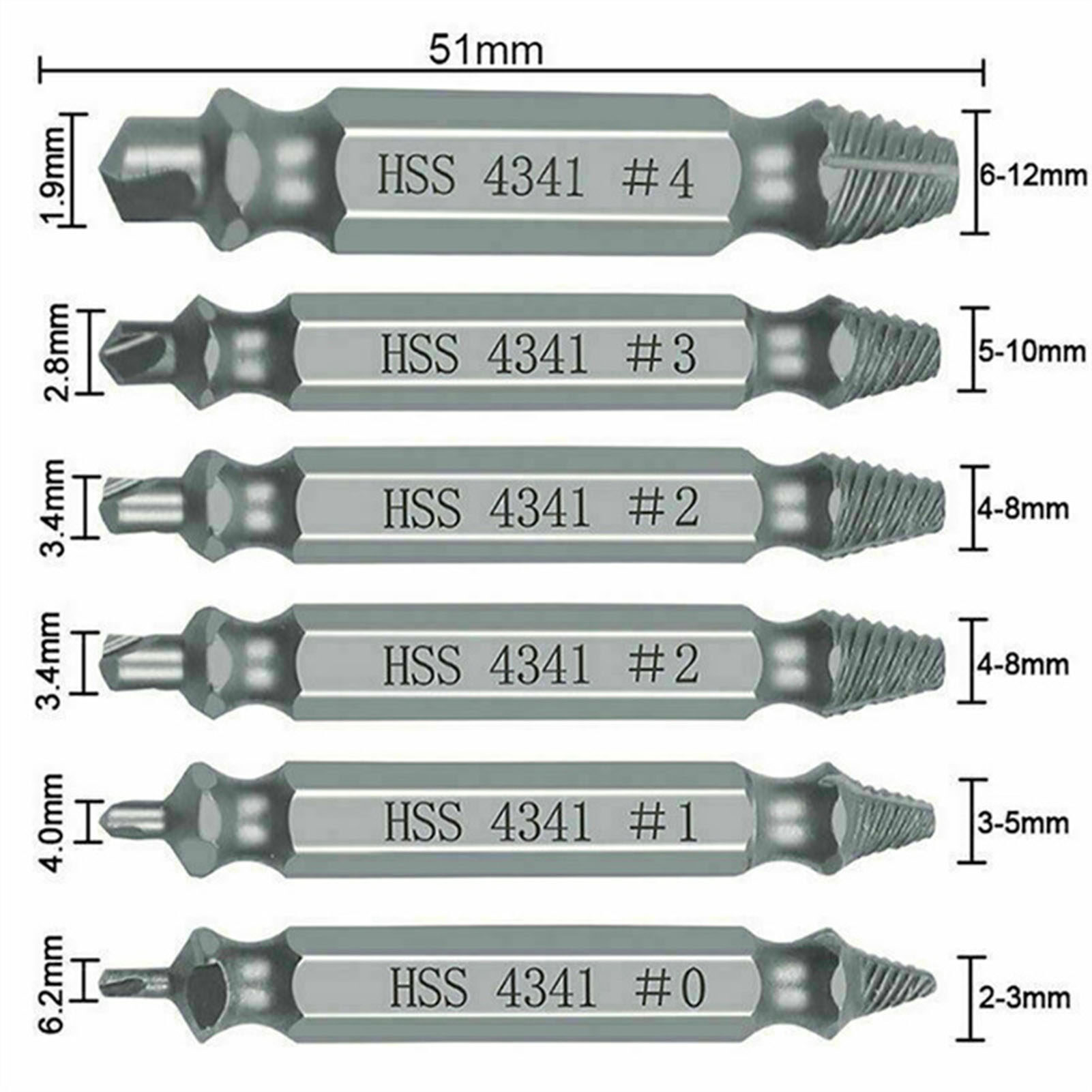 6Pcs Broken Screw Extractors Set Stripped Damaged Screw Remover Tool