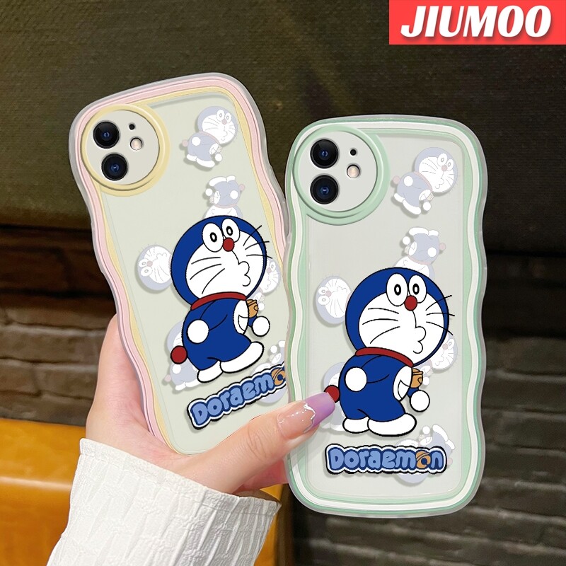 JIUMOO Case For iPhone 14 Pro Max 14 PLUS 13 Pro Max 13 Mini Case Mischievous Doraemon Pattern Colour Wave Border Soft Clear TPU Shockproof Phone Cases Precision Hole Camera Casing Wear Resistant Silica Gel Protective Cover