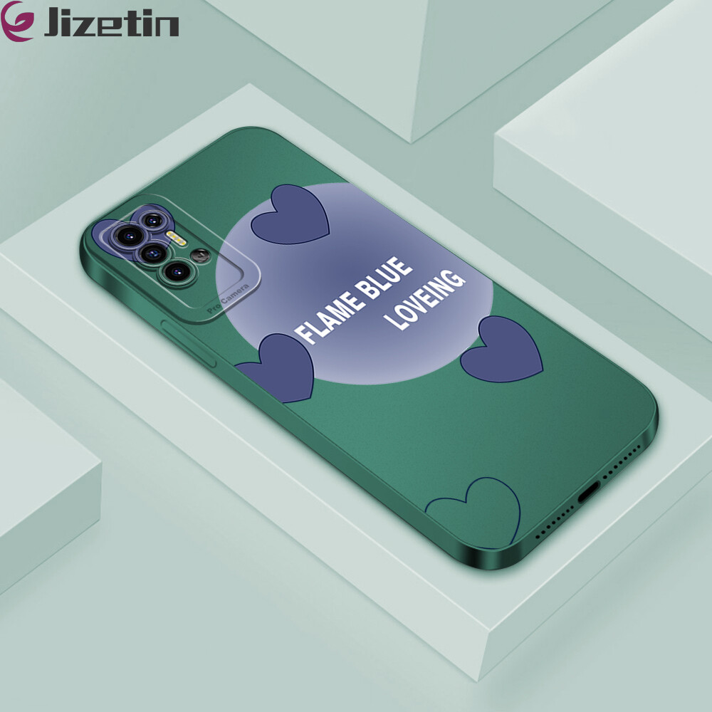 Jizetin Phone Casing For Tecno Pova 2 Casing Blue Love Heart Design Phone Casing Full Cameras Cover Soft Silicone TPU Protective Shockproof Case