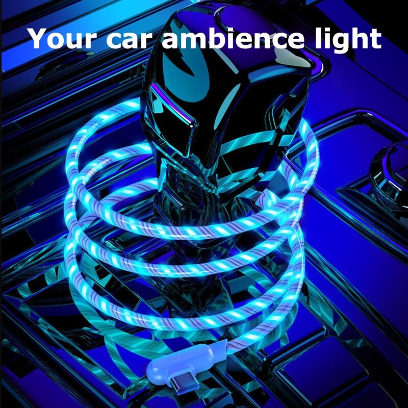 1m/2m 5A Fast Charging Cable For iPhone 13 12 Pro Micro USB Type C Flow Luminous Lighting LED Kable Data Cord For Samsung Huawei  04