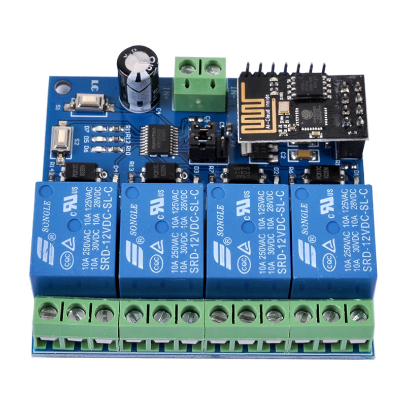 ESP8266 ESP-01 WIFI Module for Smart Home IoT Smart Furniture Application Controller 4 Channel WIFI Relay DC 12V