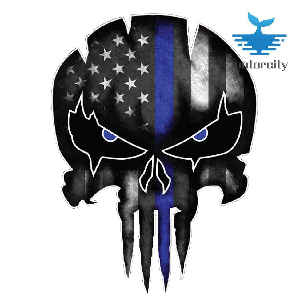 Car Sticker 13x9.5cm Blue Line Punisher Skull Reflective Motorcycle Decal