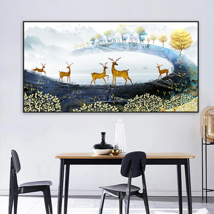 Canvas Print Golden Deer Wall Art Natural Landscape Posters And Prints Nordic Living Room Decor Abstract Animal Wall Pictures Lazada