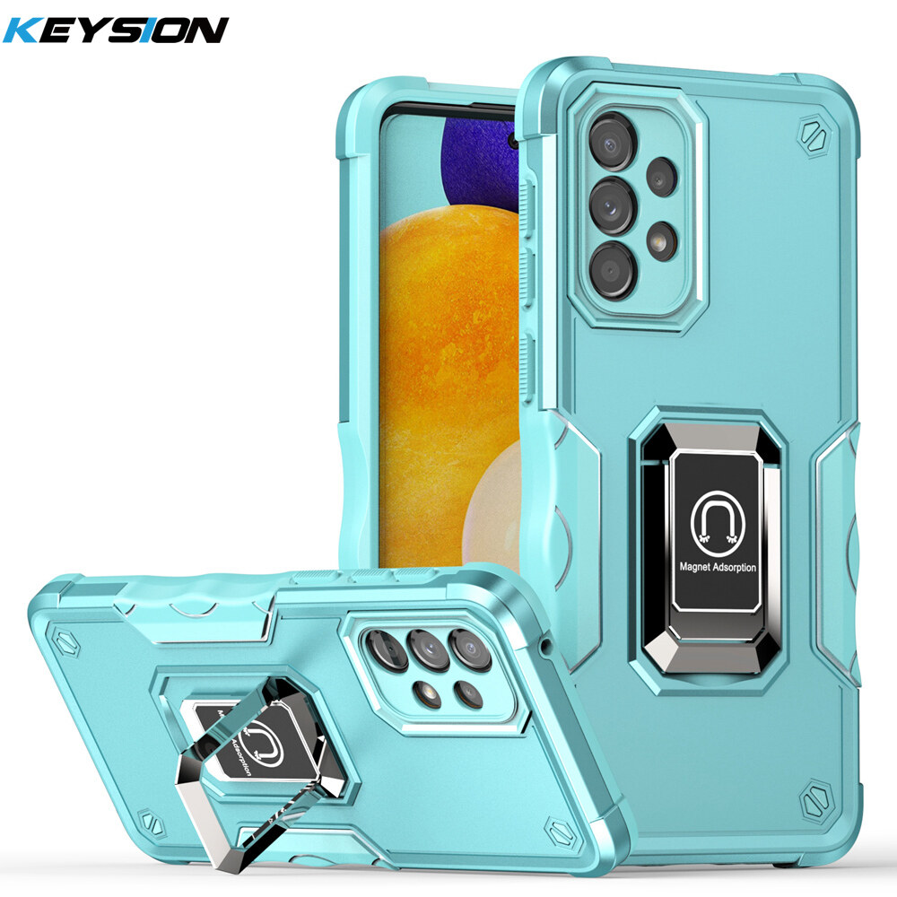 KEYSION Shockproof Armor Case for Samsung A53 A73 A33 5G A23 Silicone+PC Metal Ring Stand Phone Back Cover for Galaxy A52S 5G A32 4G