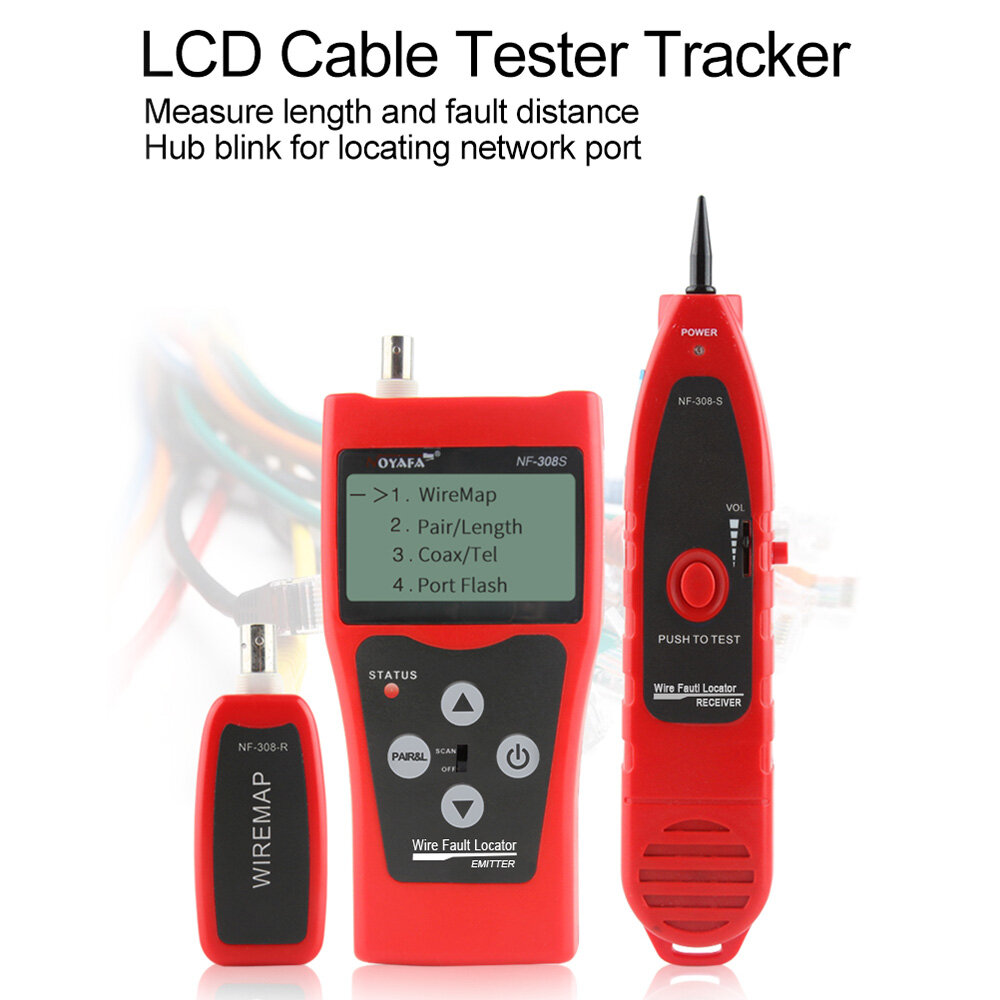 KKmoon NOYAFA Multi-functional LCD Network Cable Tester High Precision Line Finder Coaxial Line Tester RJ11 RJ45 Wire Length Finder with 1 Remote Adapter
