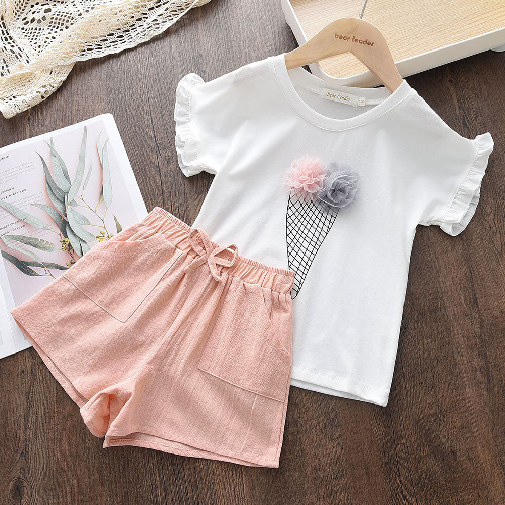 Bear Leader Girls Clothing Sets 2023 New Summer Kids Ice Cream Cute Outfits Girl Sweet Clothes Short Sleeves T-Shirt and Pants 2Pcs Baby Suits Outfits 2-6 Years