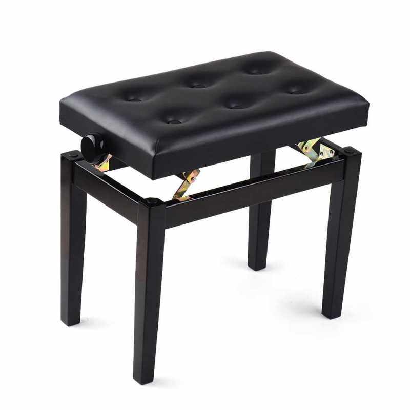 Black Wooden Piano Bench Stool Adjustable Height Soft Cushion Padded (Standard) Malaysia