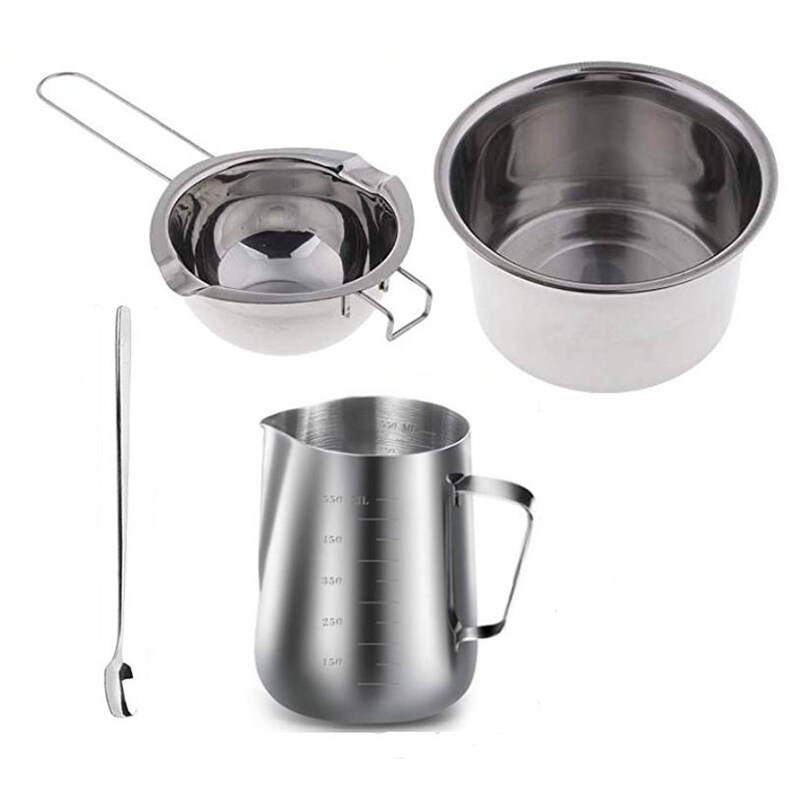 4 Set Stainless Steel Double Boiler Long Handle Wax Melting Pot