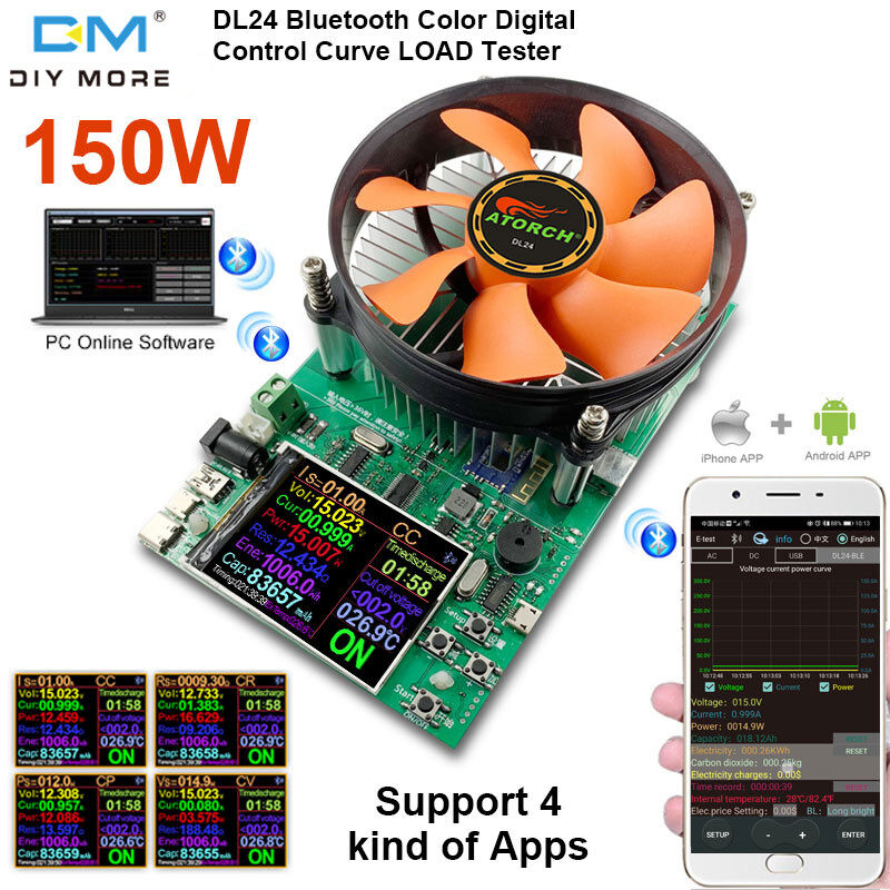 Diymore dl24/dl24p 150w/180w numerical control adjustable constant current discharge load aging tester lcd display screen dc usb voltage and current tester