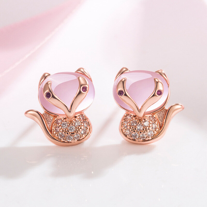 Kim cương dát Fox nữ dâm bụt đá Fox Bông tai