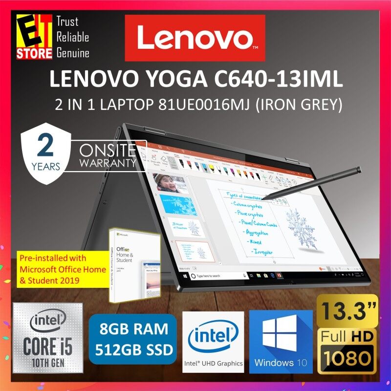 LENOVO YOGA C640-13IML 81UE0016MJ 2 IN 1 LAPTOP -GREY (I5-10210U/8GB/512GB/13.3 FHD/INTEL/W10 + HOME & STUDENT/2YRS) + PREMIUM SLEEVE & ACTIVE PEN Malaysia