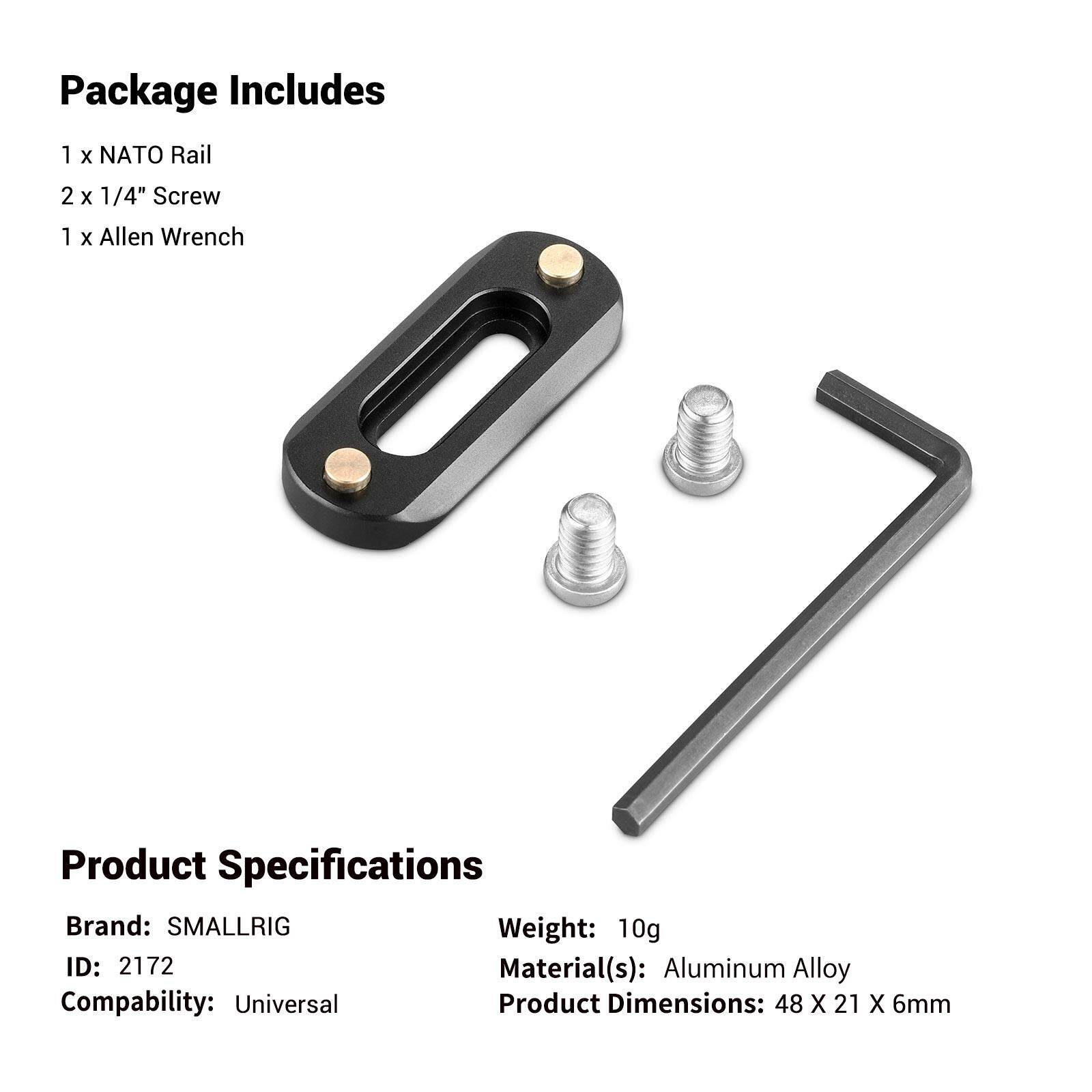 SmallRig Mini NATO Rail Tháo lắp nhanh NATO Rail Độ dày 6mm Chiều dài 48mm cho Tay cầm NATO Lồng máy ảnh 2172