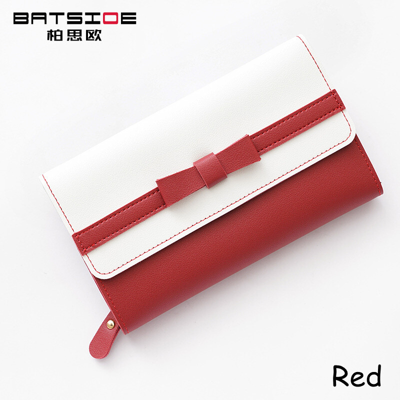 Batsioe 2021 new girly heart bowknot small fresh lady clutch magnetic buckle multi-card slot large capacity three-fold long zipper wallet lady