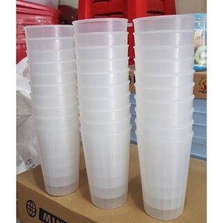 Cốc nhựa trắng sọc uống nước , uống nước mía