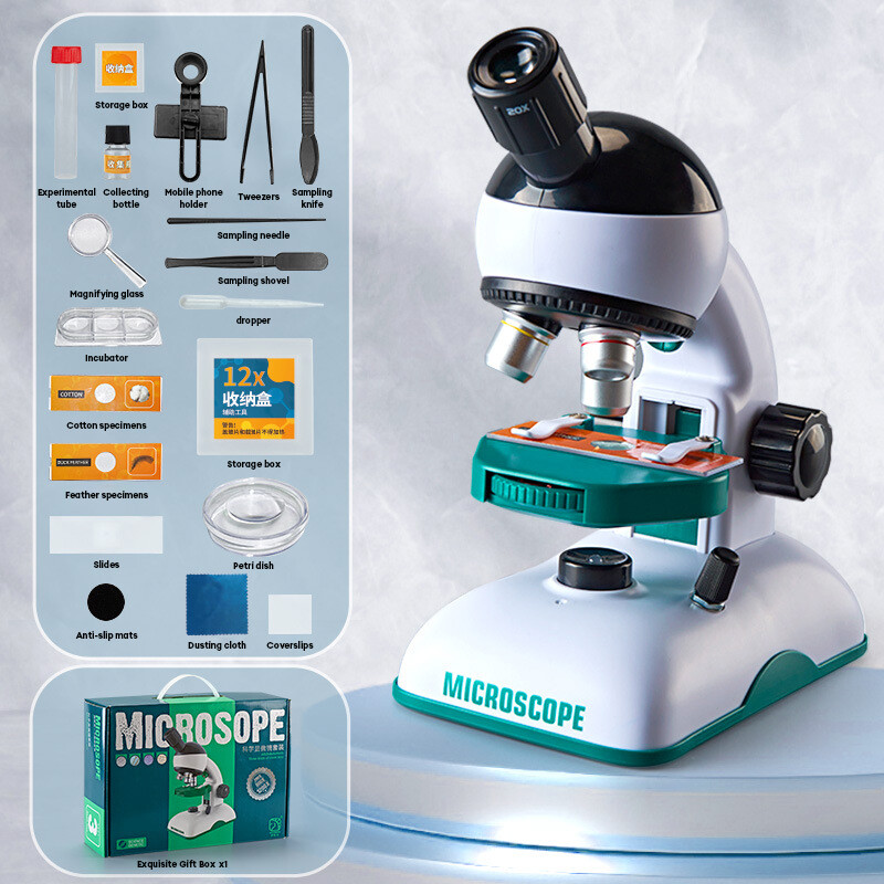 CONUSEA Children's Microscope Toy Set HD Optical Microscope Scientific Experimental Teaching AIDS Science Experiment Equipment Set Science Educational Microscope Kids Educational Toys Gift for Children