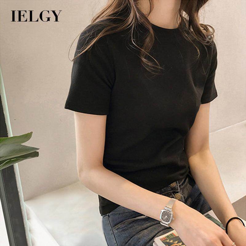 IELGY Round neck Slim Base Casual Short sleeve Top Solid color Fashion Women's t-shirt Korean version