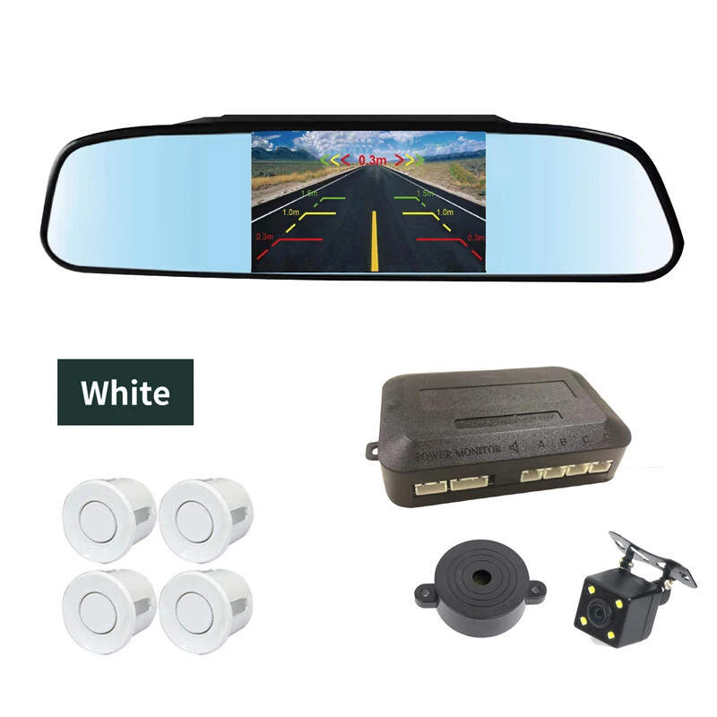 EKLEVA 3 in1 Video Parking Assistance Sensor Backup Radar With Rear View Camera + 4.3 inch LCD Car Rearview Mirror Monitor Video Parking