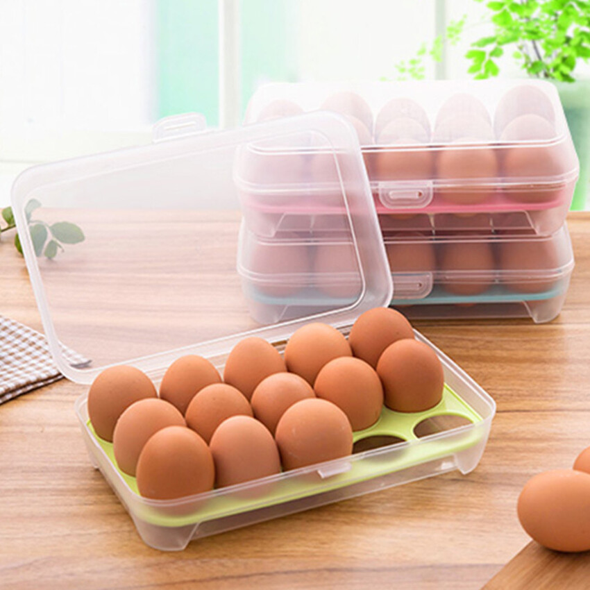 15 Grid Kitchen Egg Storage Case Refrigerator Storage Box Fridge Egg Protect Storage ContainerBox Kitchen Accessories