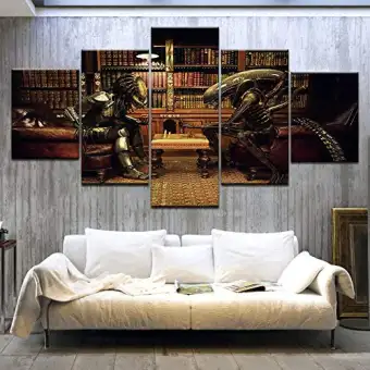 Canvas Picture 5 Piece Art Aliens Vs Predator Chess Printed Aliens Vs Predator Chess Printed