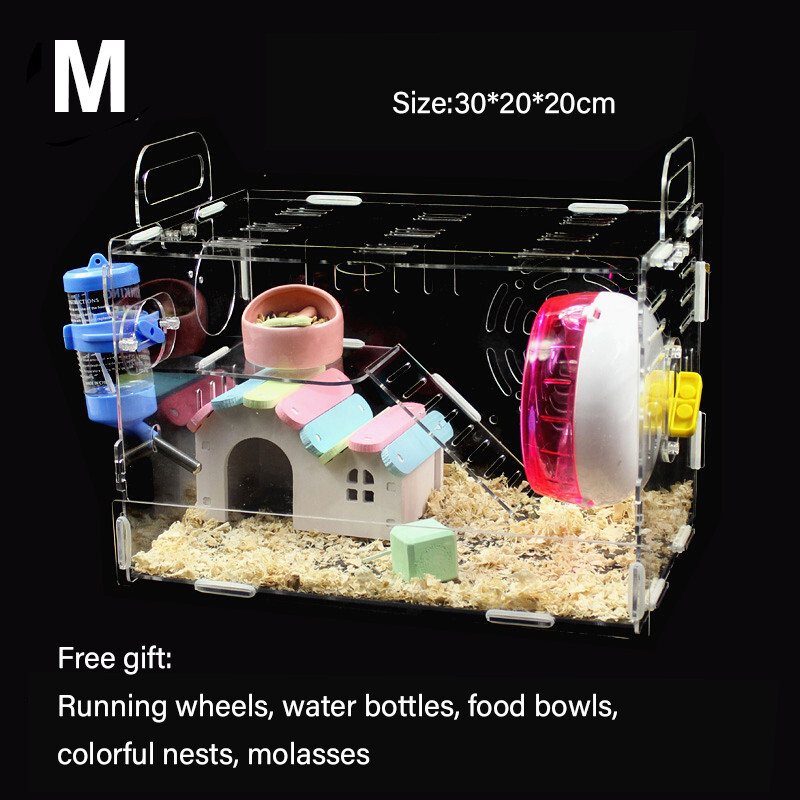 【HATELI】Pet Cage Acrylic Cage Transparent Villa Cage Big Castle Toy Supplies Package