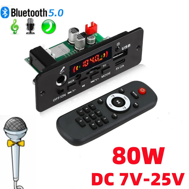 KEBIDU Máy nghe nhạc MP3 Bluetooth 5.0 giải mã 2x40W khuếch đại DC 12V Ghi âm cuộc gọi MP3 mic chức năng