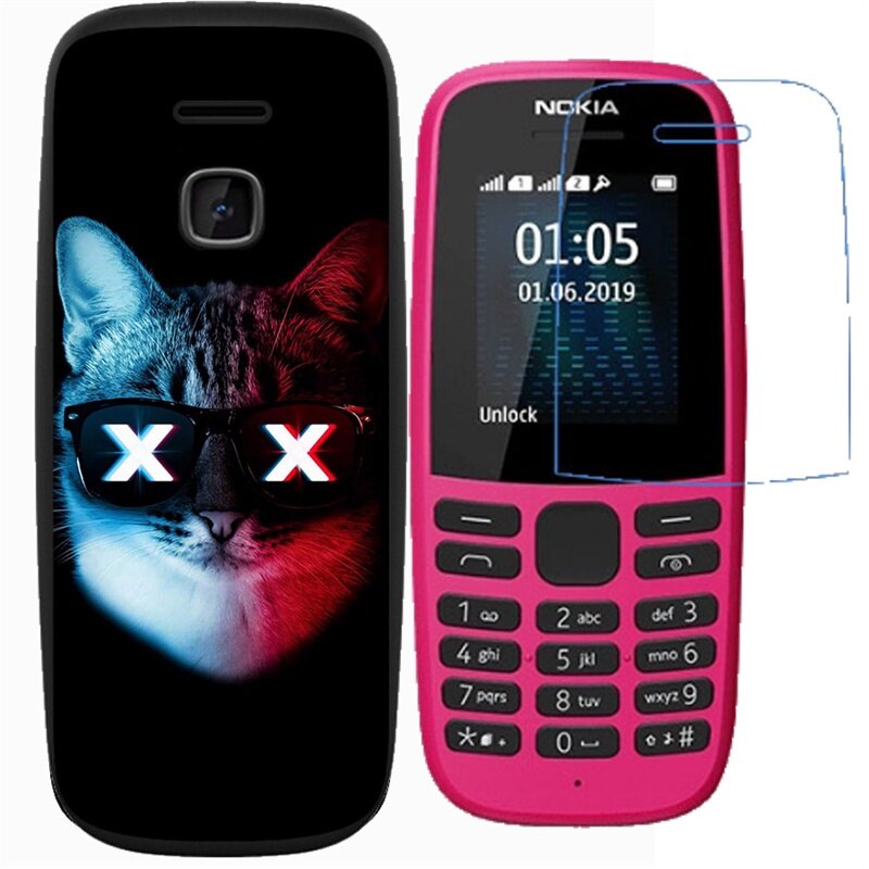 Nokia 105 2017 2019 Phone Case Creative pattern Shockproof Silicone Soft Case Cover with Explosion-proof Membrane Protective Screen Soft Film