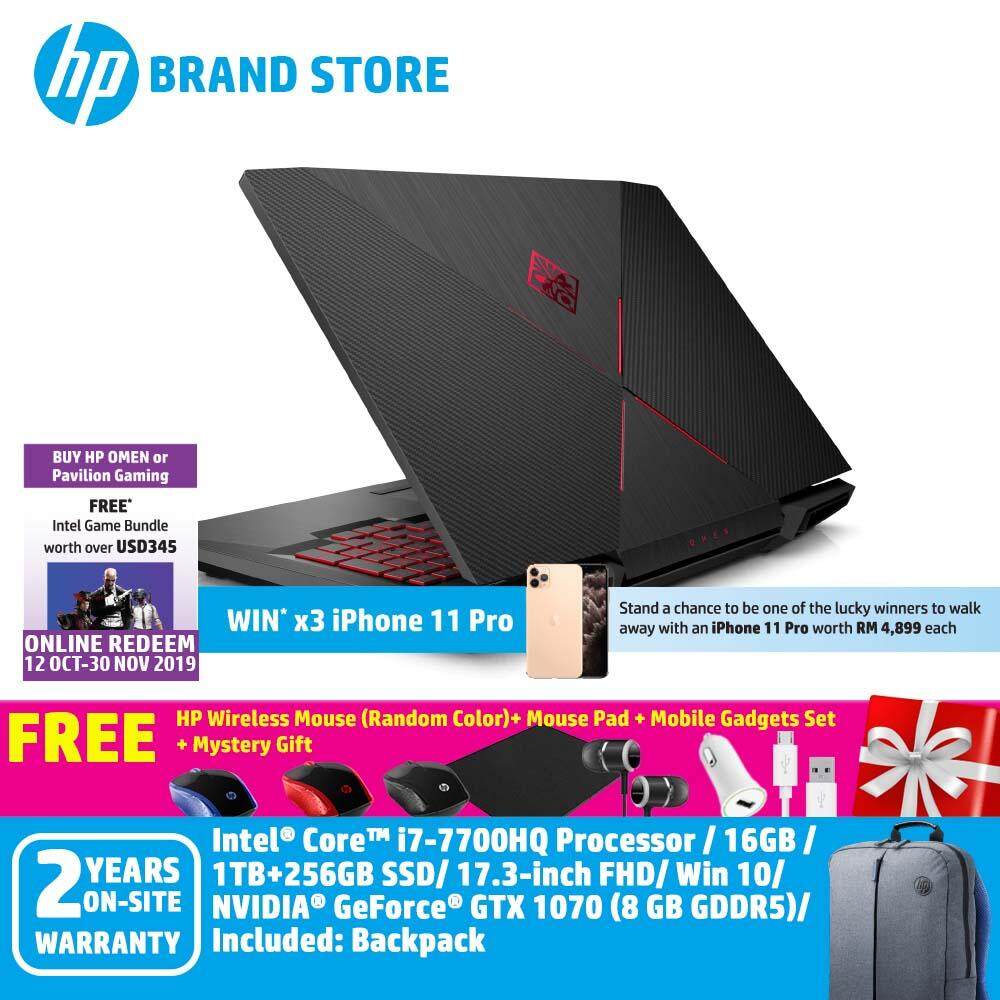 HP OMEN 17-an023TX Laptop (i7-7700HQ, 16GBD4, 1TB+256GB, GTX1070 8GB, 17.3 FHD, Win10) - Shadow Black Malaysia