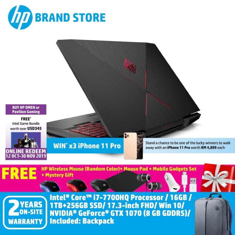 HP OMEN 17-an023TX Laptop (i7-7700HQ, 16GBD4, 1TB+256GB, GTX1070 8GB, 17.3 FHD, Win10) - Shadow Black Malaysia