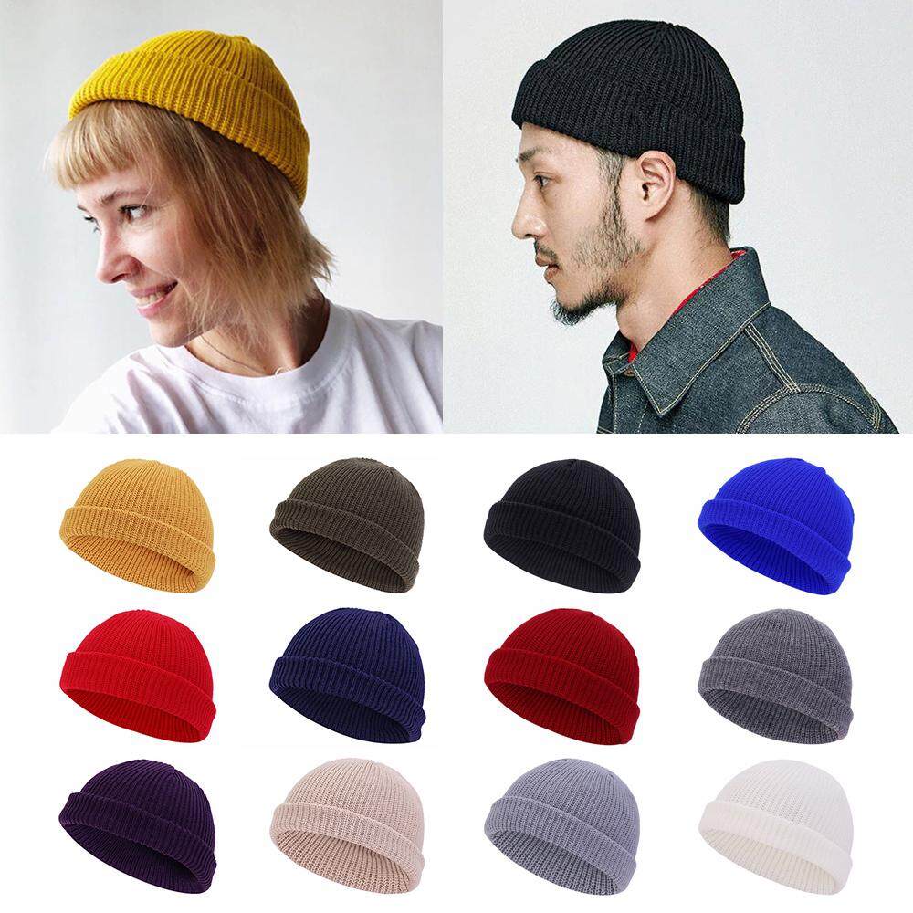 Men Knit Hat Beanie Skullcap Sailor Cap Cuff Brimless Black Vintage Fashion Chic