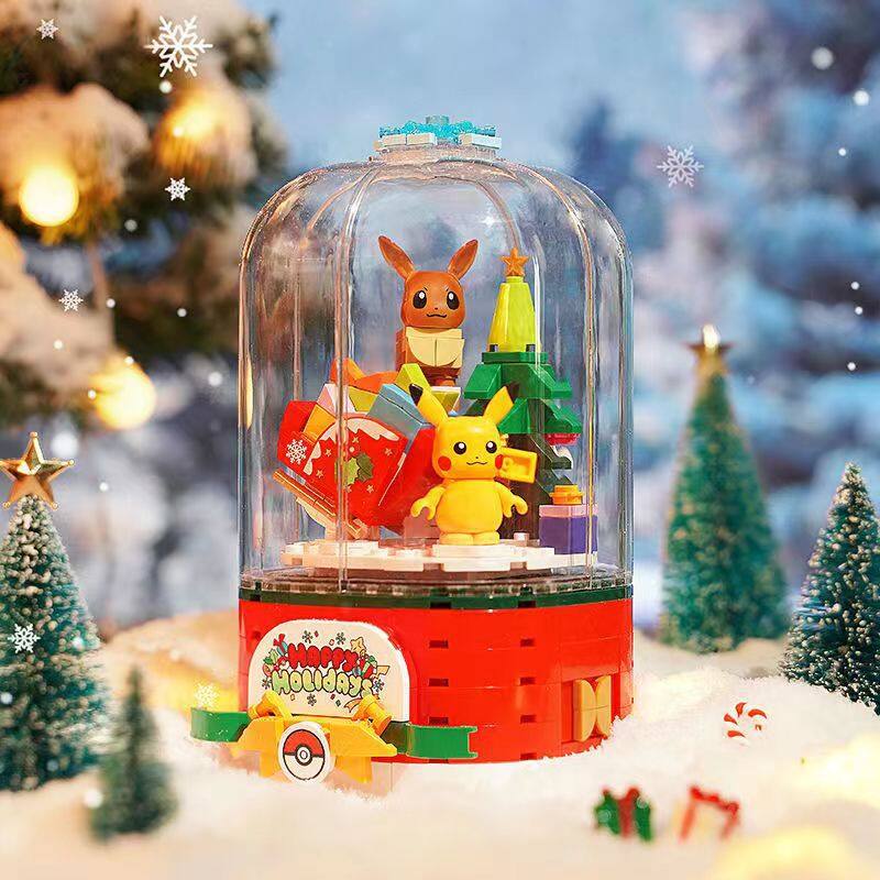 Kids Toy Store Pokemon Pikachu Music Box Toy Kawaii Children's Creative Building Blocks New Year Gift Spinning Toy Children's Christmas Gift