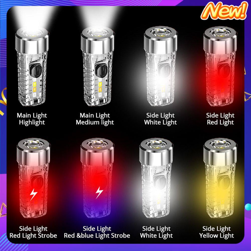 Original S12 Mini LED Flashlight Rechargeable Keychain Flashlights Portable Powerful Waterproof Camping Torch Light New Keychain Lamp Outdoor Household Mini Luminous Multi-function Red Blue Flash USB Rechargeable Strong Light Flashlight